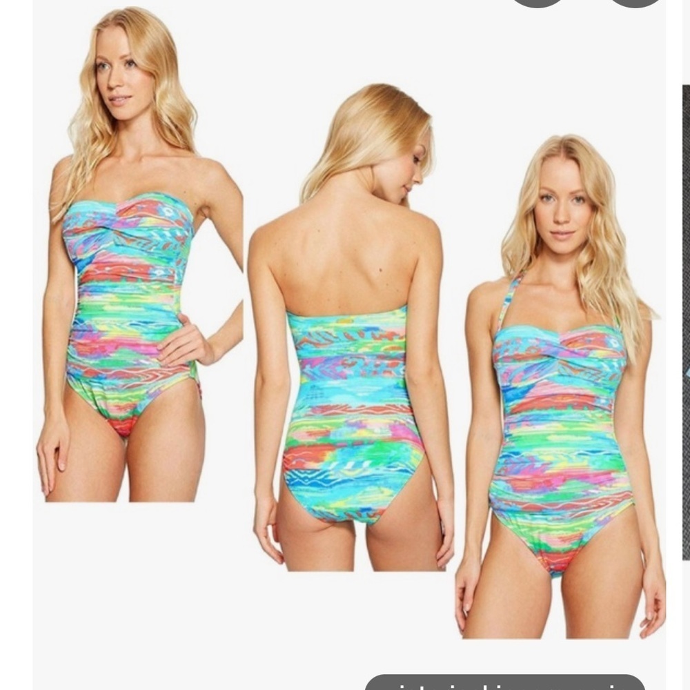 Lauren Ralph Lauren Ikat watercolor striped bandeau Mio One Piece Swimsuit 12